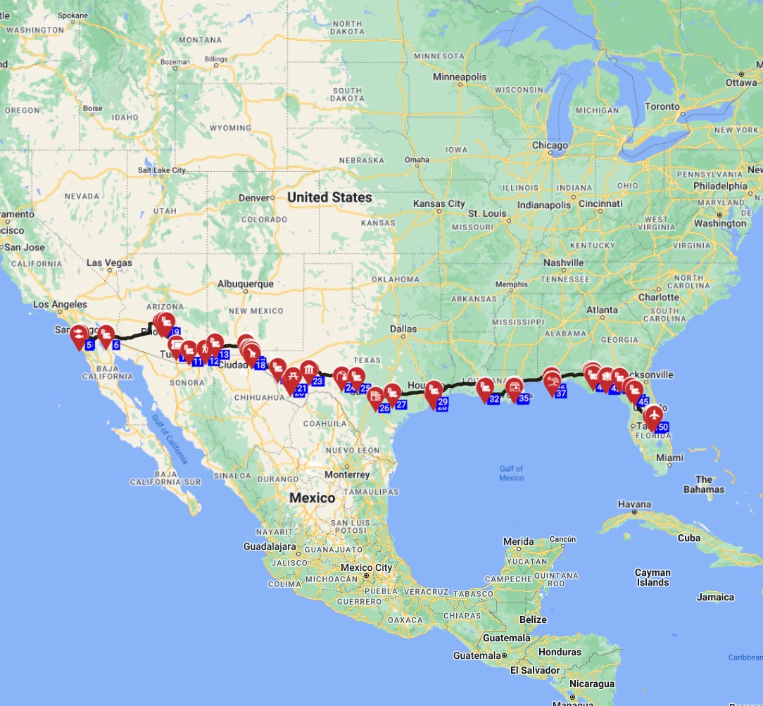 USA RV trip wizard route planner from San Diego to Orlando motorhome full itinerary plan